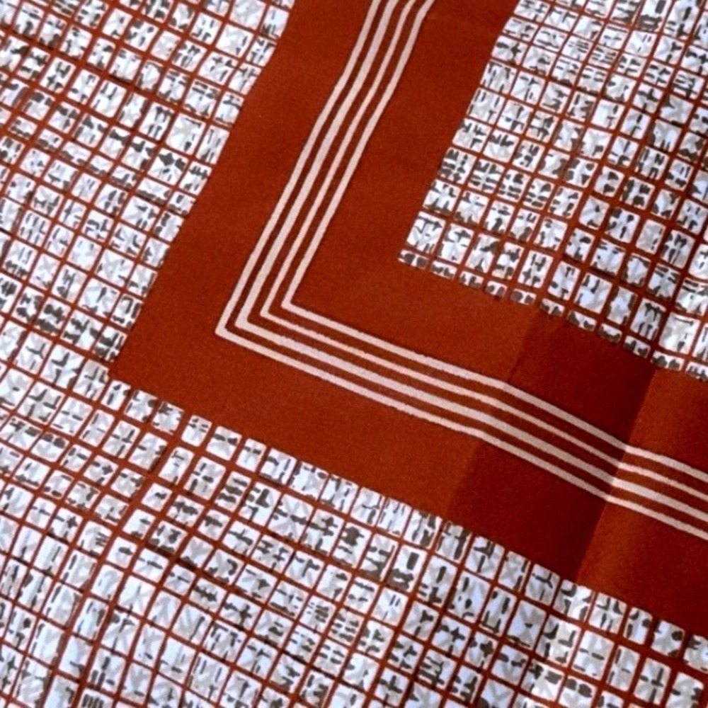 Vintage Baar & Beards Scarf Rust Orange White Grid Square Made in Japan